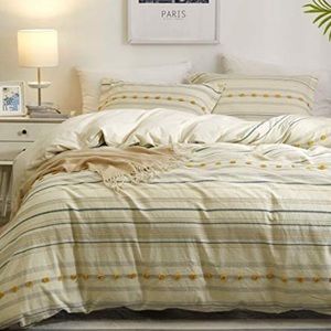 100% Cotton Tufted Duvet Cover Set Queen Size, 3pcs Boho Comforter Cover Set